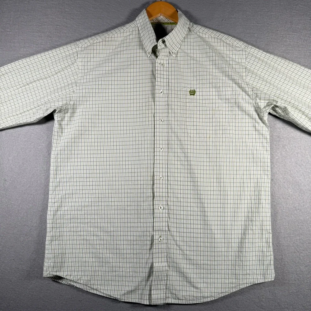 Cinch Mens Green White Micro Check Plaid Button Down Shirt Large MT10321111